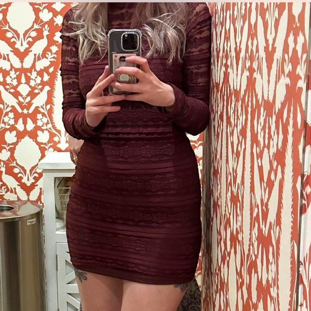 Lulus Elegant Burgundy Lace Body Con Dress